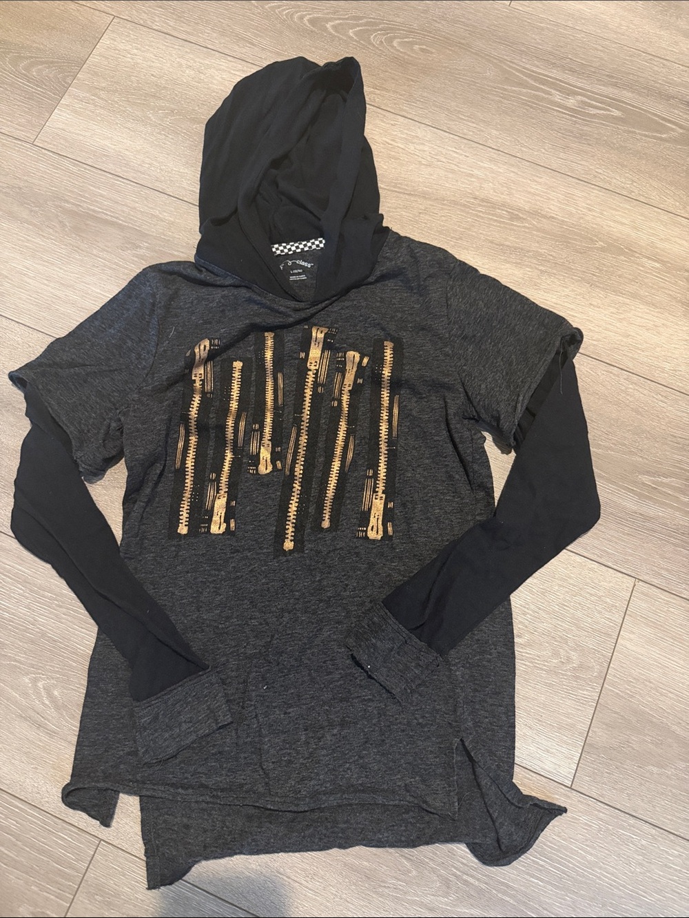 art class Black & Gold Hoodie-Style Layered Tee with Zipper Graphic